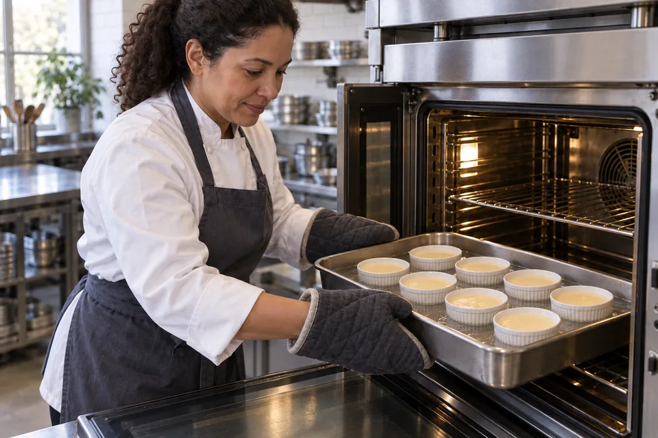 Crème brûlée: bake.