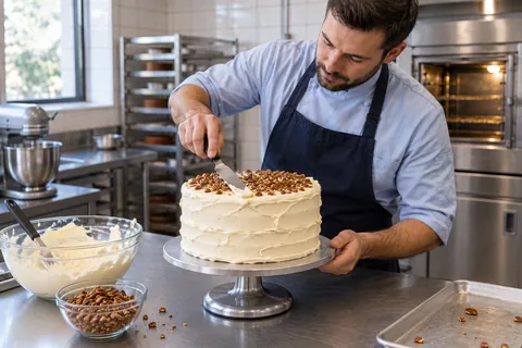Banana, pineapple and pecan cake: assemble.