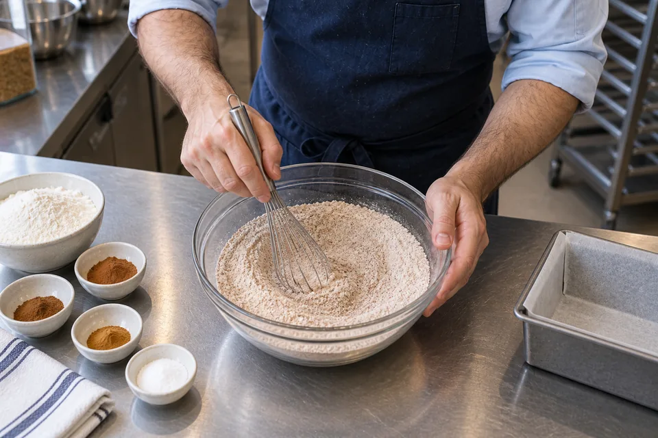 Pumpkin bread: mix dry ingredients.