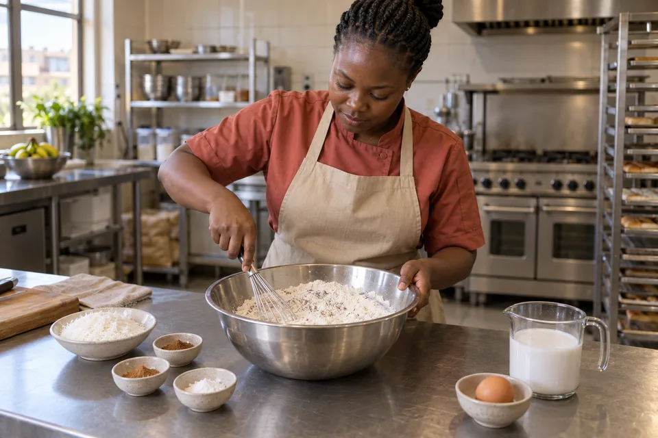 Cook whisking flour, coconut and spices before adding the wet ingredients.