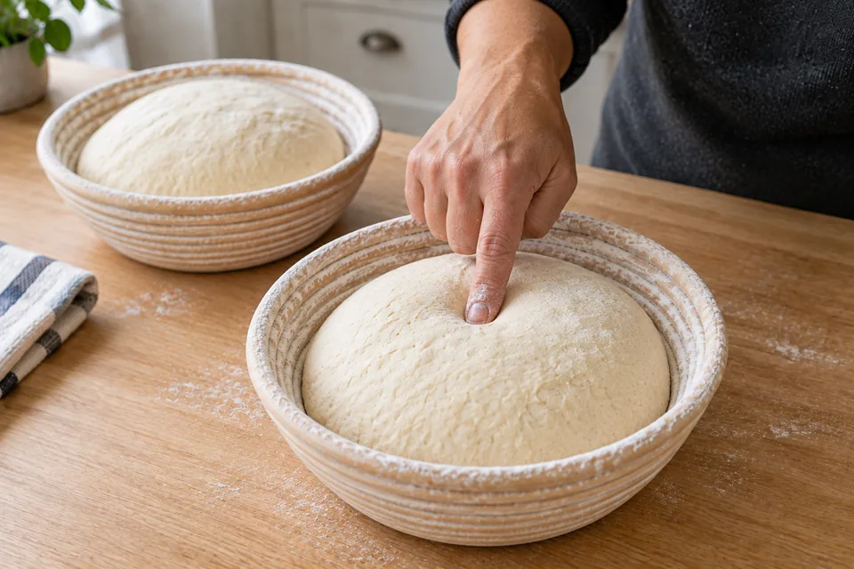 Consider the loaf’s puffiness alongside its response to a gentle finger press.