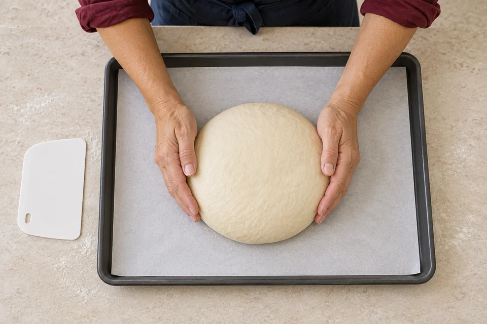 One plain round rests on the lined tray.