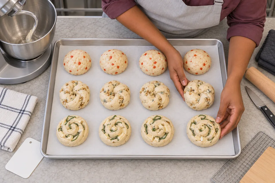 Four filled spirals complete the twelve-roll tray.