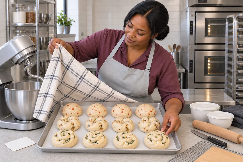 Three rows of four rolls have become puffy.